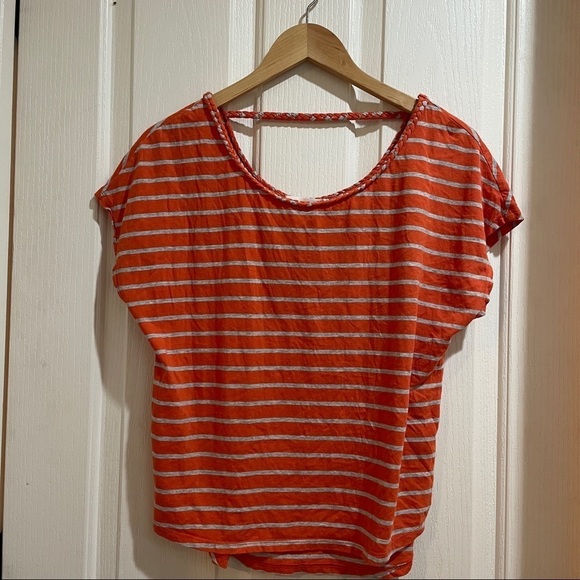 TWO by Vince Camuto orange Gray Striped top summer tee size small - Picture 5 of 6